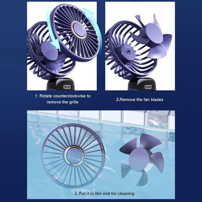 Draagbare ventilator van 5000/8000 mAh met slim LED-digitaal display, 5 snelheden instelbaar, USB-oplaadbaar, mini-handheld-nekventilator 8000mah roze