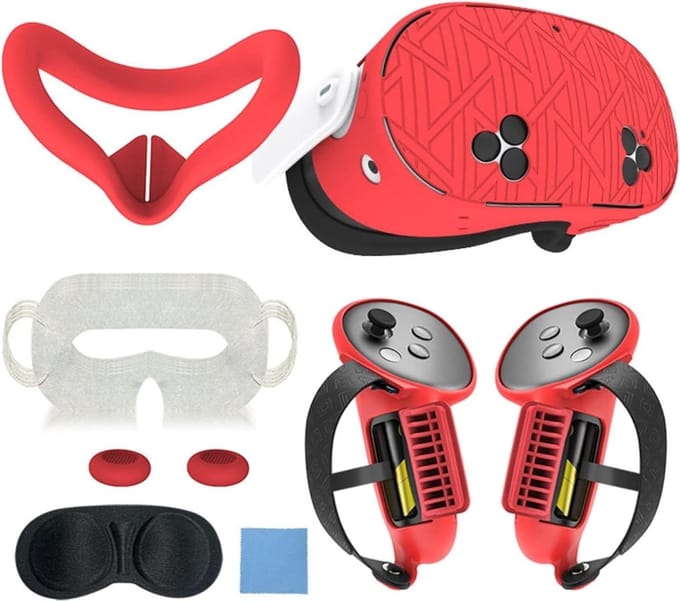 Beschermhoes Set - VR Accessoires - VR Gaming - 7-in-1 Set - 17.5 x 10 x 7.5 cm - Rood