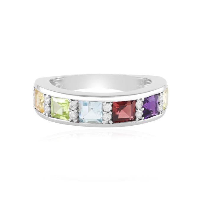 Regenboog edelsteen zilveren ring