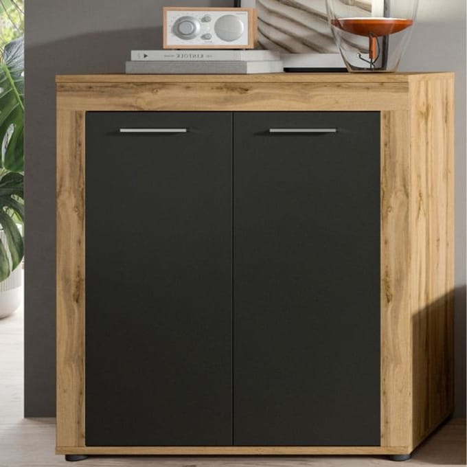 Dressoir Jam - 80x35x88cm - 2 Deuren - Wotan Eik/antraciet