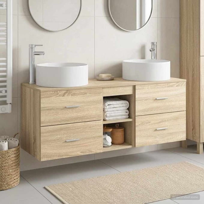 vidaXL - Badkamermeubel - Set - 3 - st - Sonoma - Eiken - 129 - x - 44,5 - x - 80 - cm
