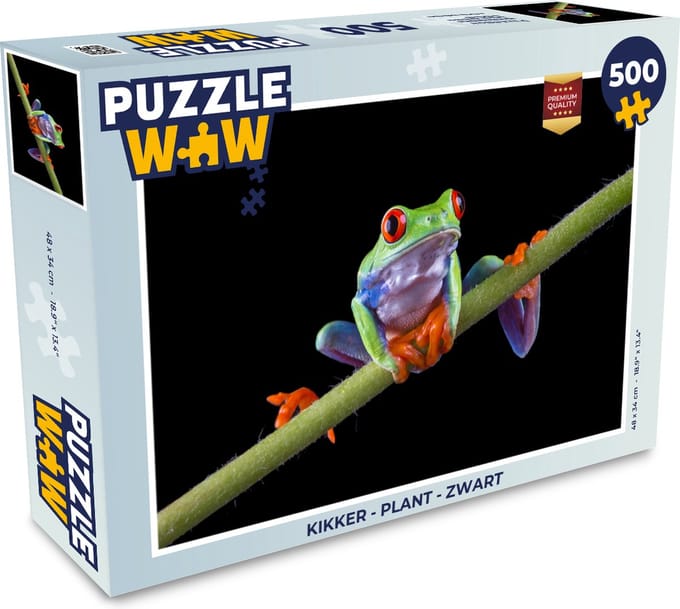 Puzzel Kikker - Plant - Zwart - Legpuzzel - Puzzel 500 stukjes
