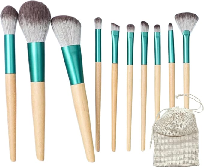 Bamboe make-up kwastenset - 10 stuks - Met opbergzak