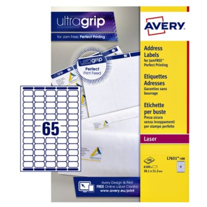 Etiket avery l7651-100 38.1x21.2mm wit 6500 Etiketten