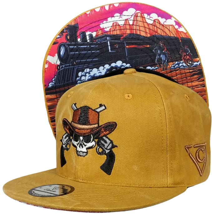 Capiche® Snapback Pet – Trein Overval – Mosterd Kleur Pet – Gewassen Effect – Verstelbaar met Druksluiting – Train Heist – Cowboy Pet