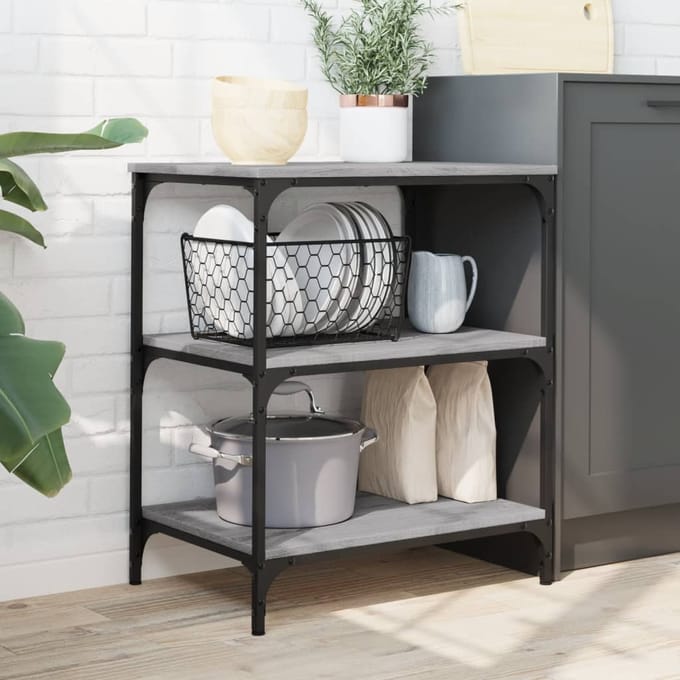 vidaXL - Keukentrolley - 60x41x76 - bewerkt - hout - grijs - sonoma - eikenkleurig