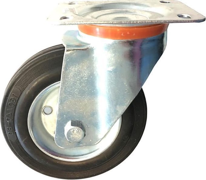 Zwenkwiel 160mm + plaat rubber 150kg/wiel