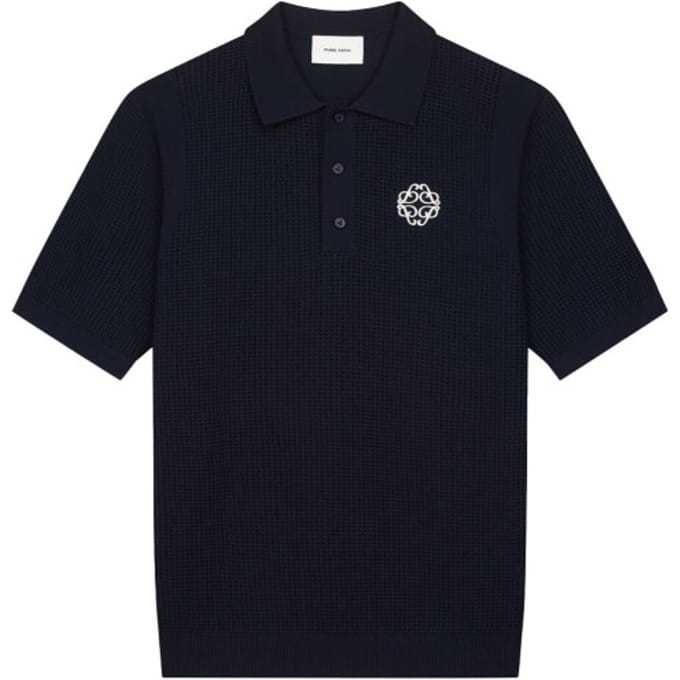 Pure Path Poloshirt Openwork Knitted Polo 26010811 57 Dark Navy Mannen Maat - M