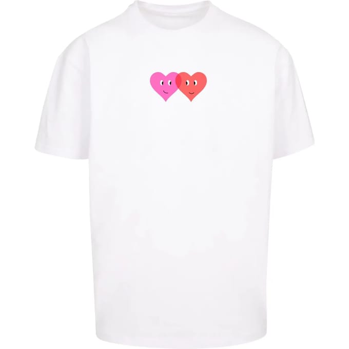 Merchcode - Hugs & Love Two Hearts Heavy Oversize Heren Tshirt - XL - Wit