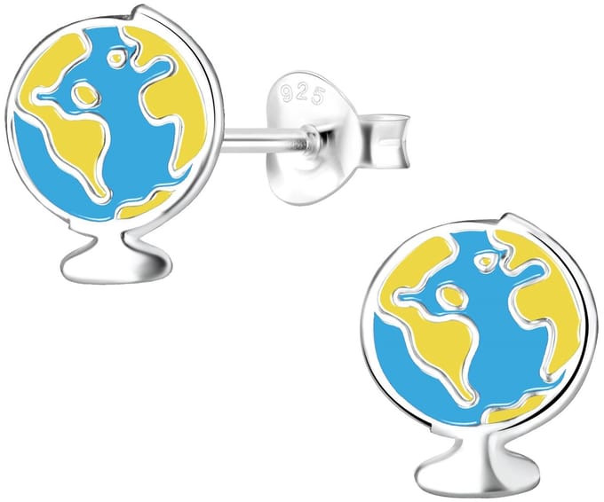 Joy|S - Zilveren wereldbol oorbellen - globe - geel blauw