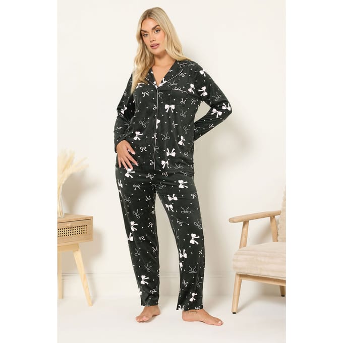 Yours Zwarte Fleece Pyjamaset Met Strikprint Size 62-64