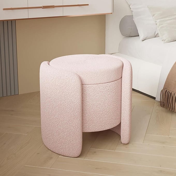 Gestoffeerde Poef - Opbergkruk - Extra Zitplaats - Met Deksel - 48x42 cm - Roze
