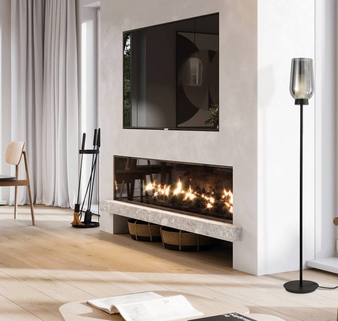 Mantra Iluminación Nora vloerlamp, zwart-chroom, metaal, glas