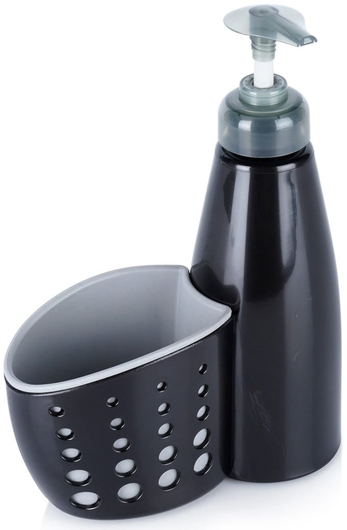 Afwasmiddeldispenser met Sponsbak Zwart 370 ml - Zeepdispenser voor De Keuken - Vaatwasmiddeldispenser