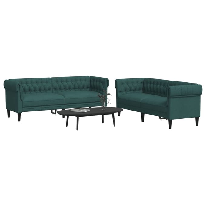 vidaXL - 2-delige - Loungeset - stof - donkergroen