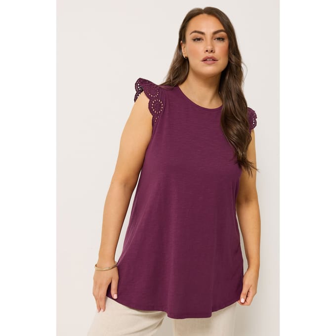 Yours Paarse Broderie Top Met Ruches Size 42