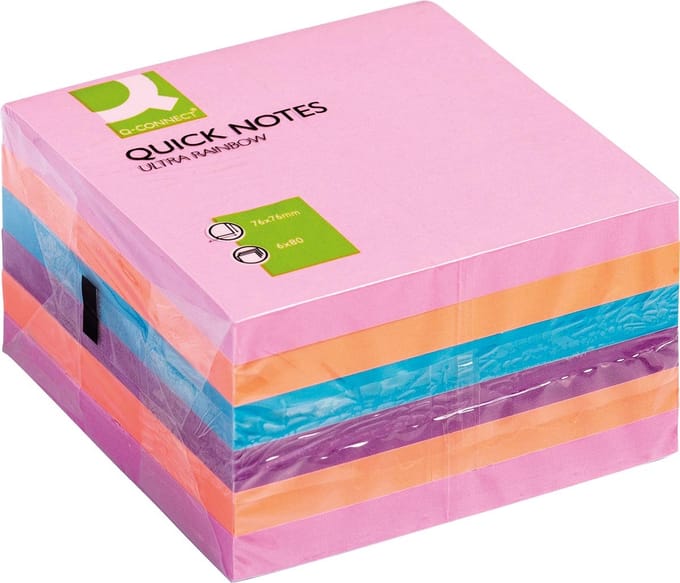 Q-CONNECT Quick Notes | ft 76 x 76 mm | 80 vel | pak van 6 blokken in 4 verschillende kleuren