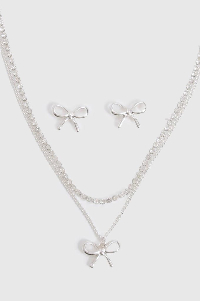 boohoo Dames Sieradenset met versierde strikdetails | Zilver