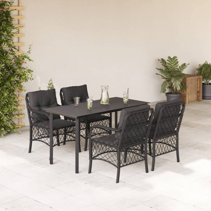 vidaXL - 5-delige - Tuinset - met - kussens - poly - rattan - zwart