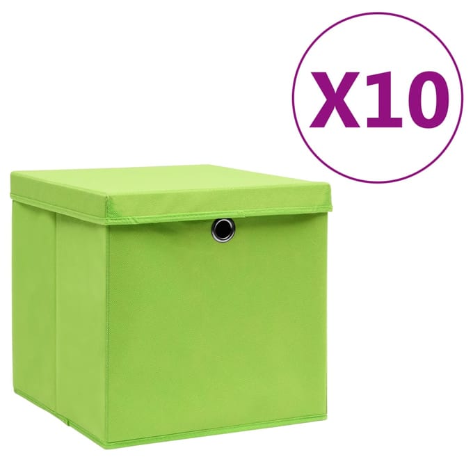 vidaXL - Opbergboxen - met - deksel - 10 - st - 28x28x28 - cm - groen