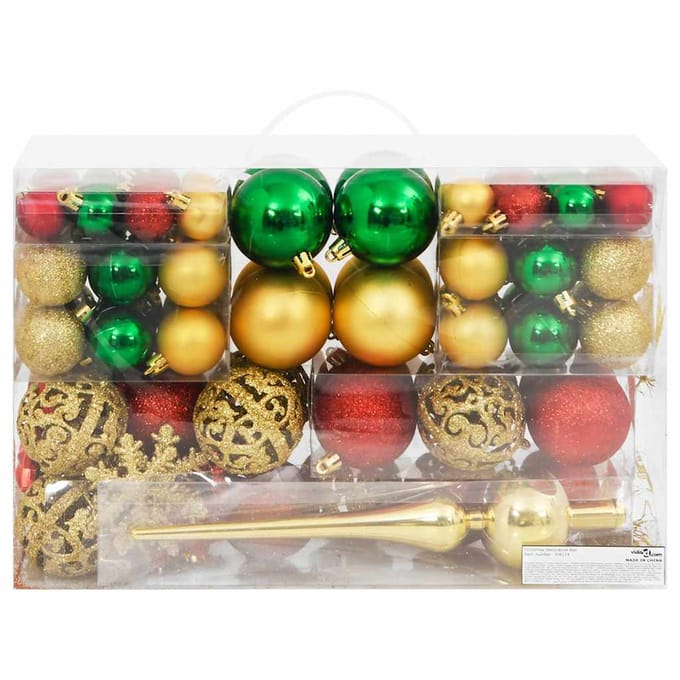 vidaXL - 112-delige - Kerstballenset - polystyreen - rood - groen - en - goudkleurig