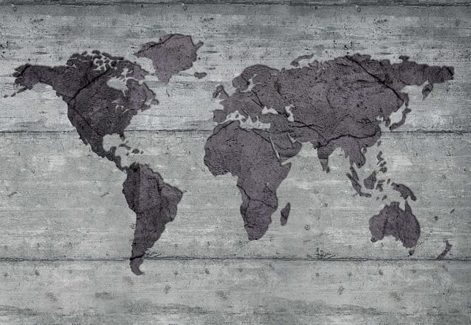 Fotobehang World Map Concrete Texture | XL - 208cm x 146cm | 130g/m2 Vlies