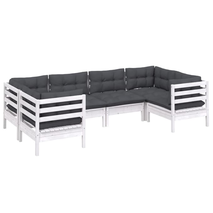 vidaXL - 6-delige - Loungeset - met - kussens - grenenhout - wit