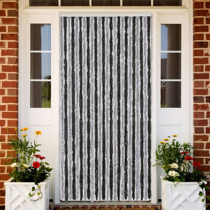 vidaXL - Vliegengordijn - 100x200 - cm - chenille - grijs - en - zwart