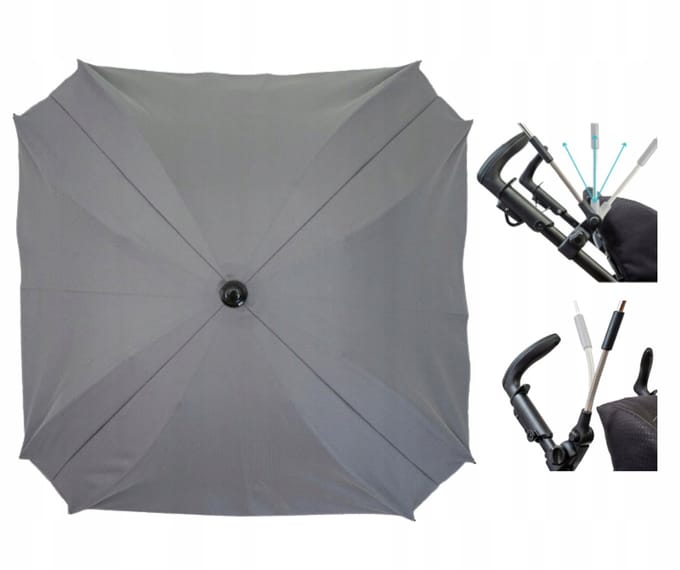 Grijze Vierkante Kinderwagen Parasol UV50+ 62cm