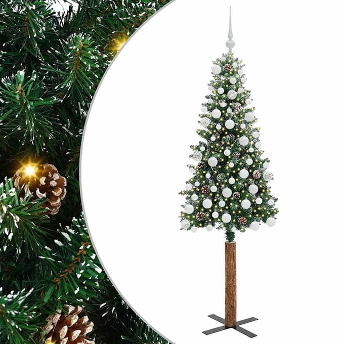 vidaXL - Slanke - Kerstboom - Groen - 180 - cm - PVC - en - massief - dennenhout