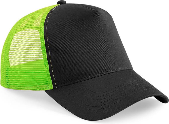 Beechfield Heren Half Mesh Trucker Cap / Hoofddeksel (Zwart/Lijkgroen)