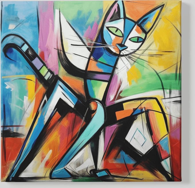 Vierkant Canvas Schilderij - Abstracte Dieren - Kat - 60x60x2 cm