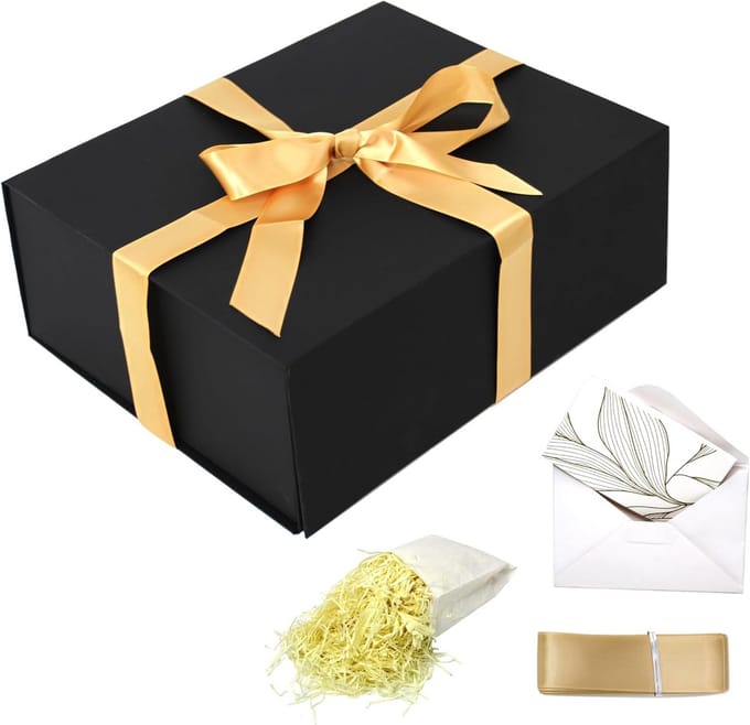 Luxe Zwarte Vouwbare Cadeaubox met Magneetsluiting en Lint - Groot