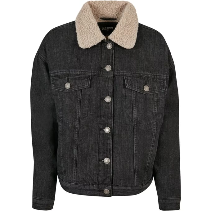 Urban Classics - Oversized Sherpa denim Jacket - L - Zwart