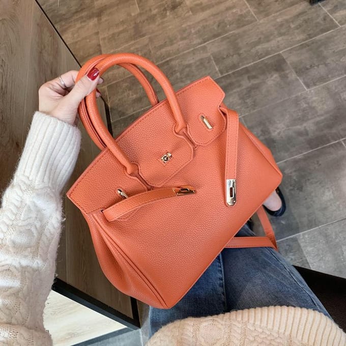 2020 Lock Handtas Mode Lychee Patroon Enkele Schouder Diagonaal Platina 30cm*15cm*24cm bruin