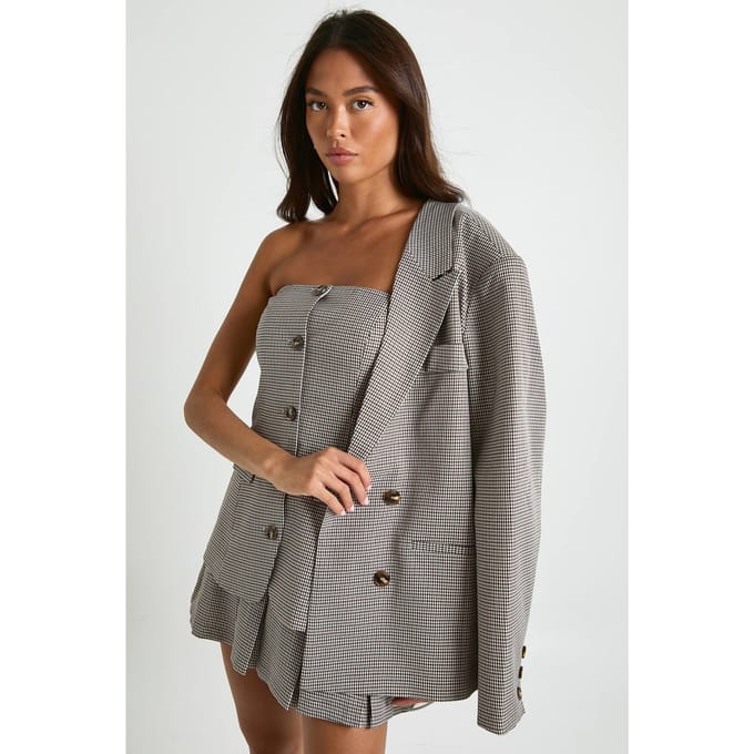 boohoo Dames Tonal Mini Check op maat gemaakte bandeautop | Steen | Maat: 44