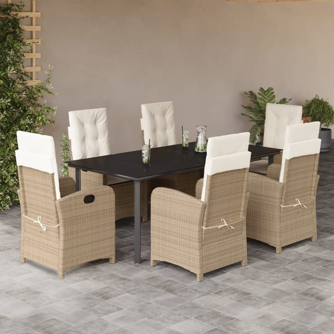 vidaXL - 7-delige - Tuinset - met - kussens - poly - rattan - beige