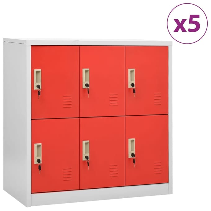 vidaXL - Lockerkasten - 5 - st - 90x45x92,5 - cm - staal - lichtgrijs - en - rood