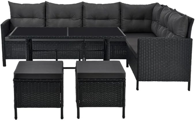 Manacor Polyrotan Loungeset - Zwart - 7-persoons - Met Kussens