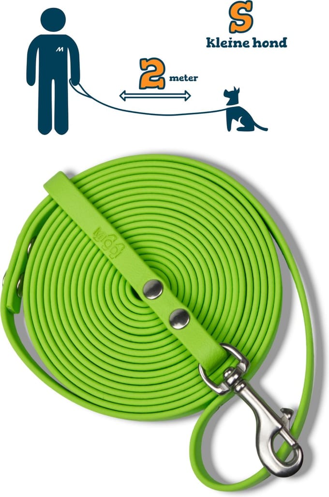Miqdi hondenriem - BioThane – lichtgroen – 2 meter lang – 9mm breed – XS/S – kleine hond