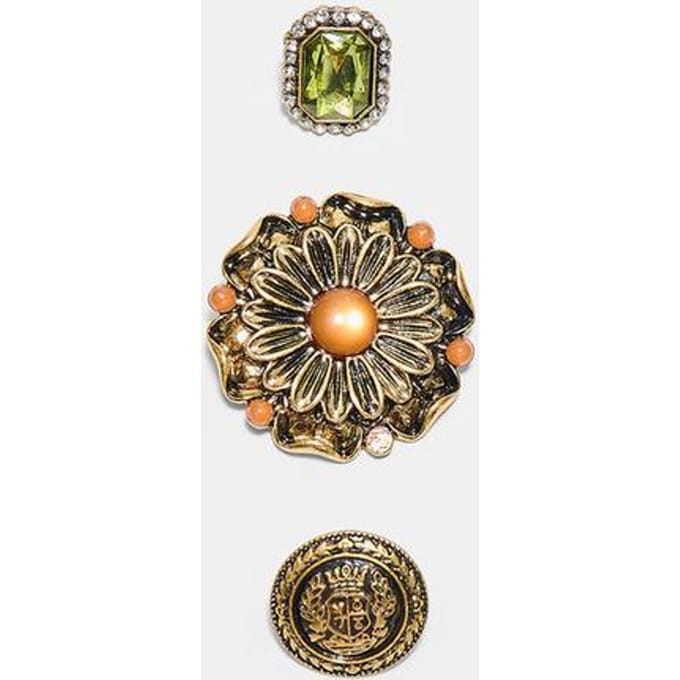 Stradivarius Set van 3 gegraveerde broches  Goud OS