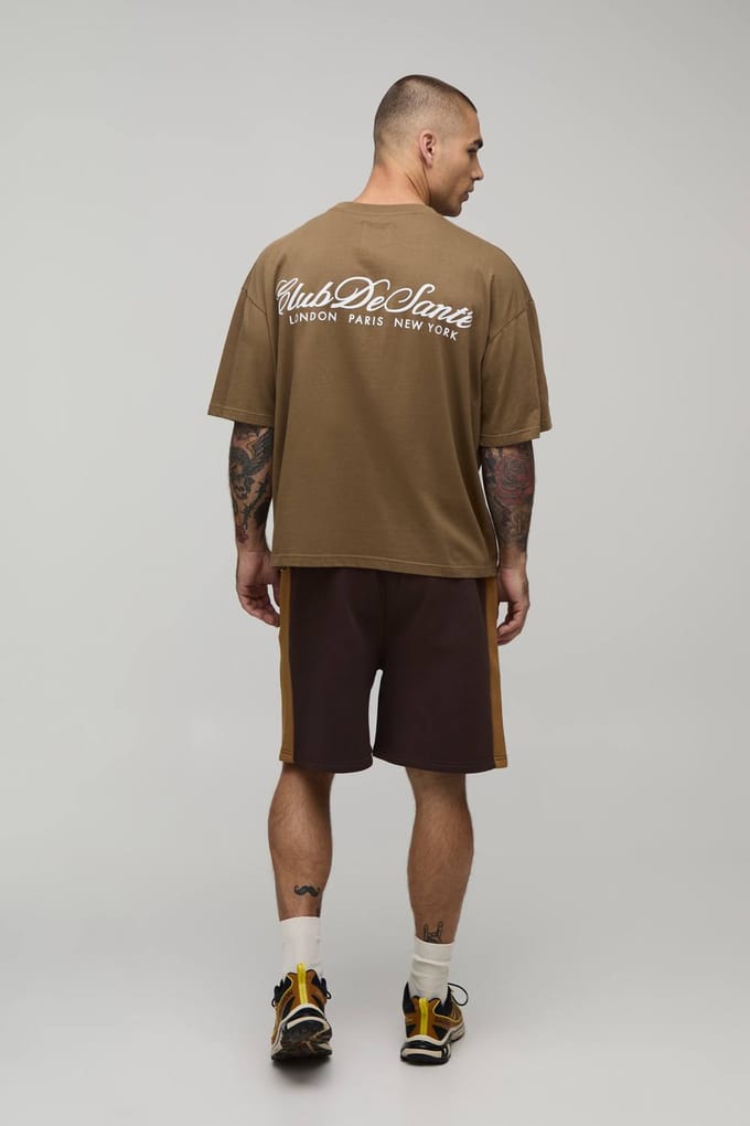 Relaxed Fit Panelled Jersey Short | Chocolate | Size Medium