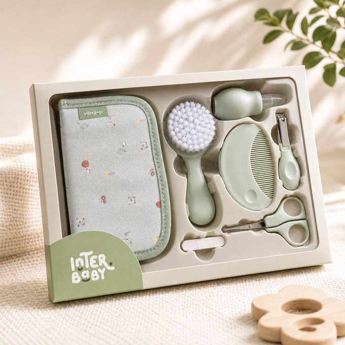 Complete Baby Verzorgingsset in Etui – Borstel, Kam & Nagelverzorging