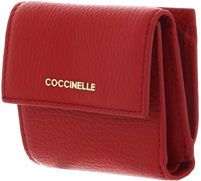 COCCINELLE Leren portemonnee Metallic Soft Wallet Grained Leather Scarlet rood