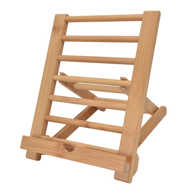 Tablet Standaard Bamboe Opvouwbaar Multi-Hoek Universele Desktop Tablethouder voor 4 tot 13 inch Telefoon Boek beige
