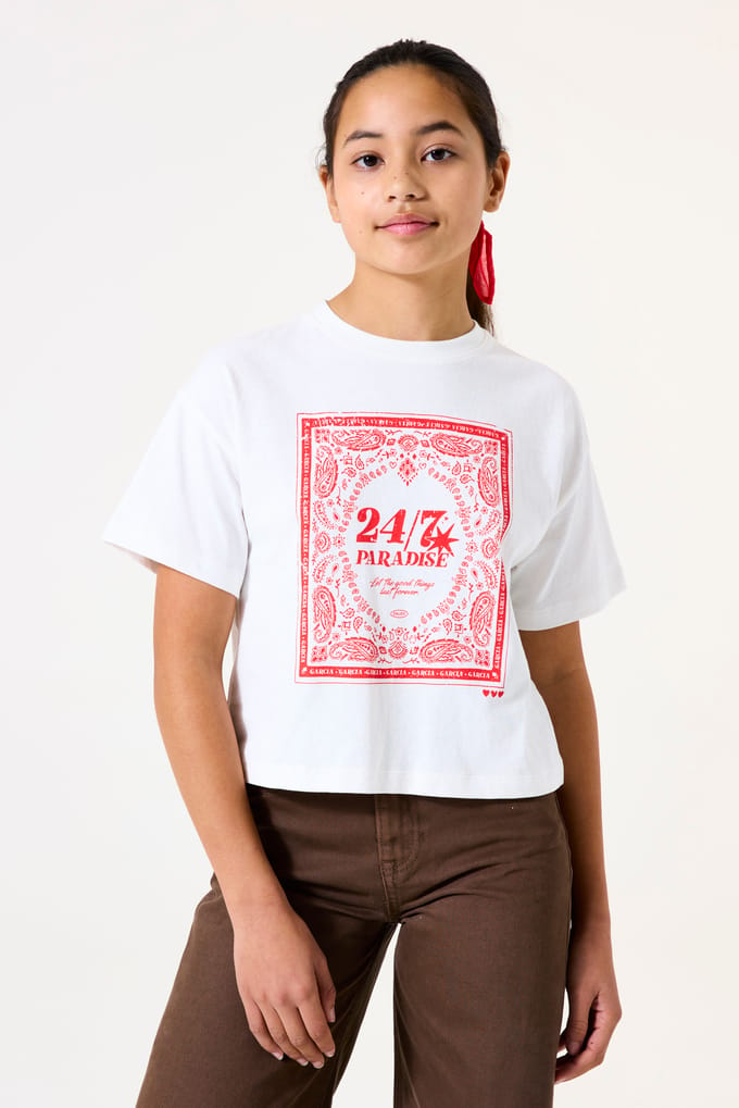 GARCIA Meisjes Print T-shirt Wit Korte mouw