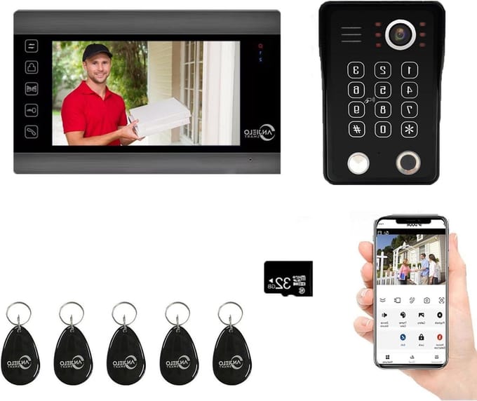 Video Deurintercom Systeem - Videodeurbel - Toegangscontrole - 5-in-1 Ontgrendeling - 7 inch - Zwart