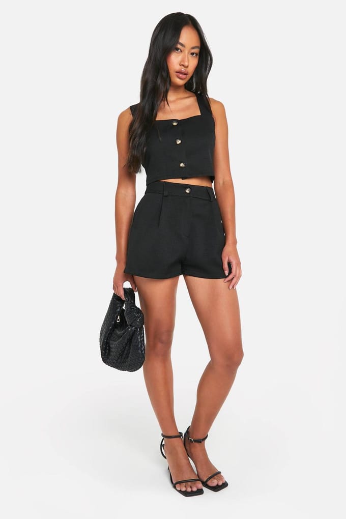 boohoo Dames Textured Linen Look Open Back Waistcoat | Black | Maat: 14