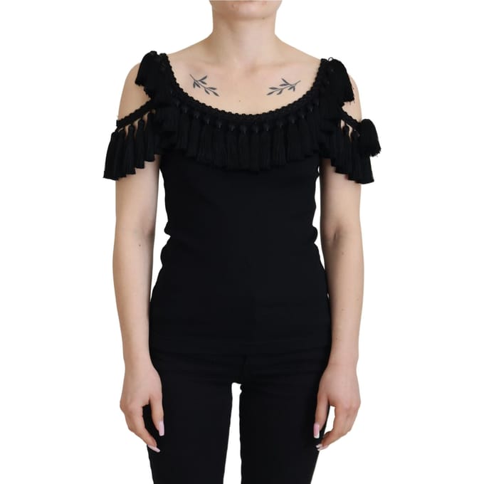 Dolce Gabbana Tsh83190 Zwarte Franje Top