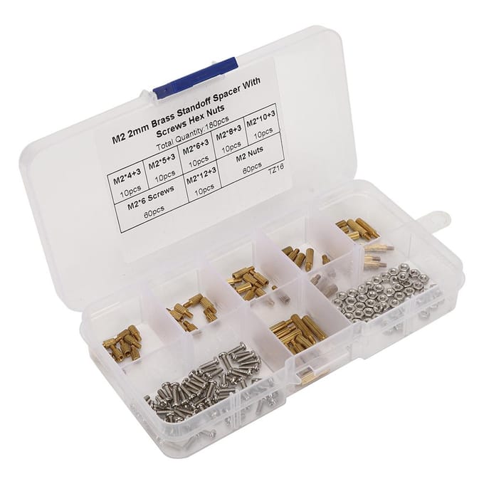 Ensemble d'entretoises 180 pièces Acier au carbone Écrous à vis Fixations Kits d'assortiment avec boîte M2.5